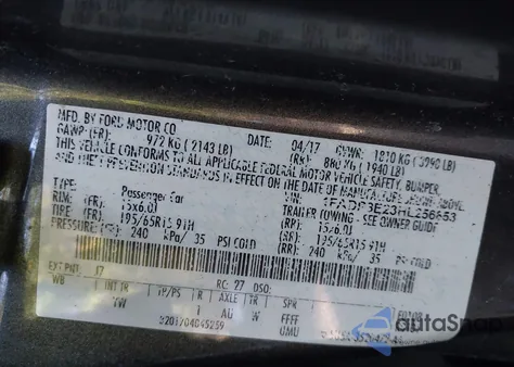 2017 Ford Focus S из США, поврежденный, VIN 1FADP3E23HL256853